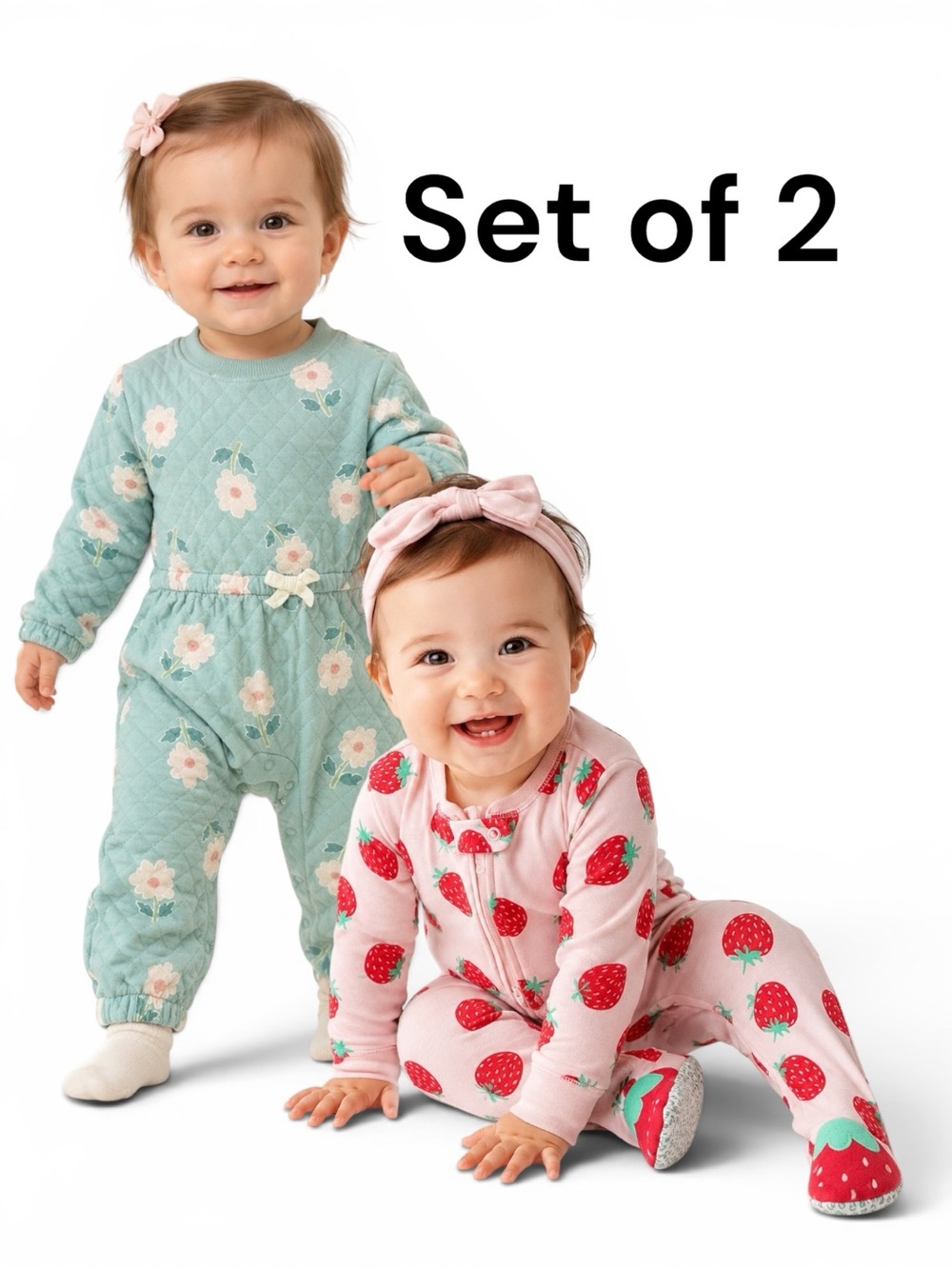 Carter's Girls 2-Piece Floral & Strawberry Matching Set - Pink & Mint